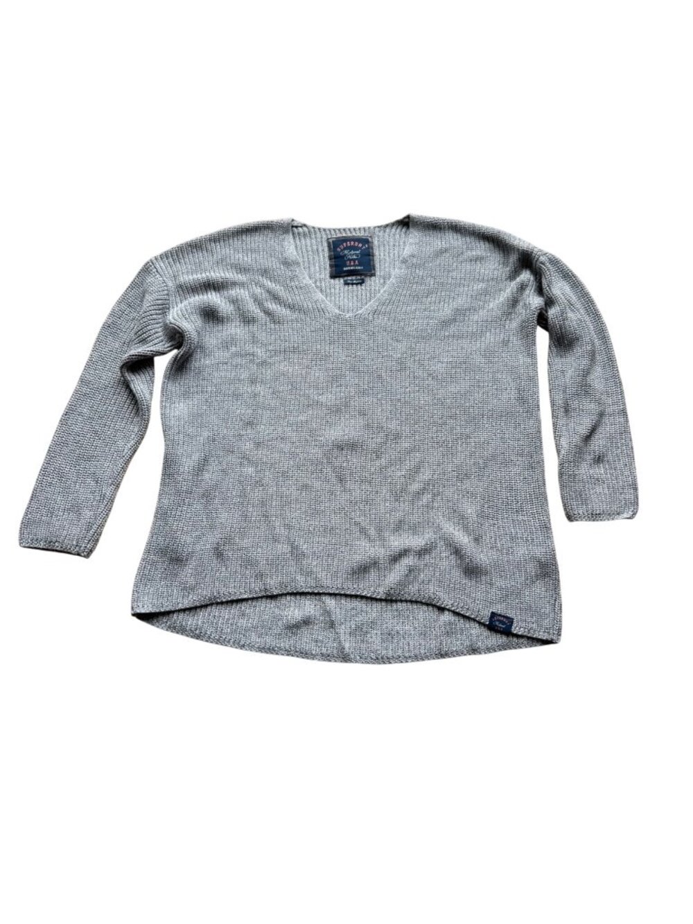 Superdry Women's Knit Sweater M Gray V-Neck Midwest Parks USA Slouchy Pullover